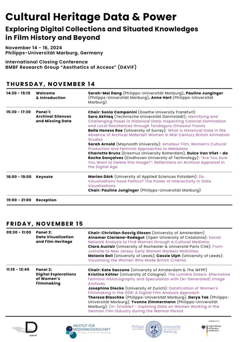 Program of the DAVIF Closing Conference "Cultural Heritage Data & Power".