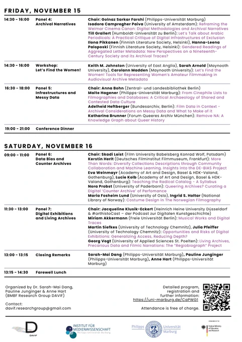 Program of the DAVIF Closing Conference "Cultural Heritage Data & Power".