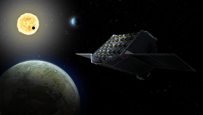 Künstlerische Darstellung der PLATO-Mission.

Die Mission PLATO soll mit Hilfe ihrer 26 Kameras erdähnliche Planeten aufspüren.

Credit: ESA (acknowledgement: work performed by ATG under contract to ESA)