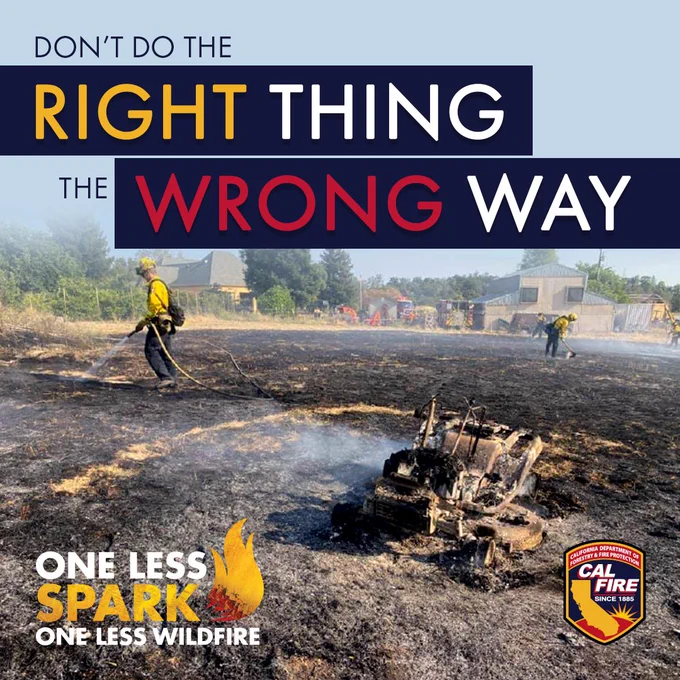 Burned vegetation and lawn mower