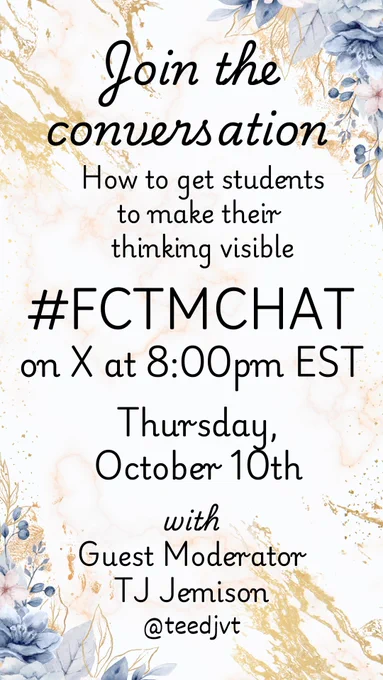 #FCTMchat is one week away! 
Join us on Thursday, October 10th 🗓️
at 8:00 pm EST 🕗
with Guest Moderator @teedjvt 🤗