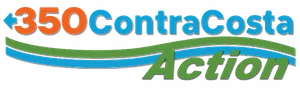 350 Contra Costa Action logo in orange, aqua, and green on white ground