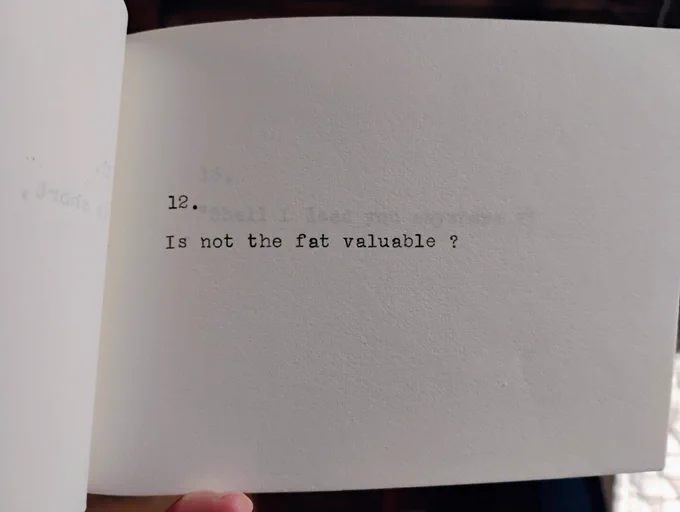 Page 12, reading "Is not the fat valuable?"