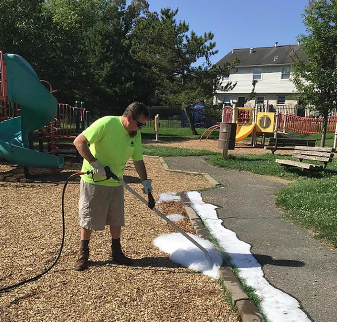 Foamstream being sprayed on a local park