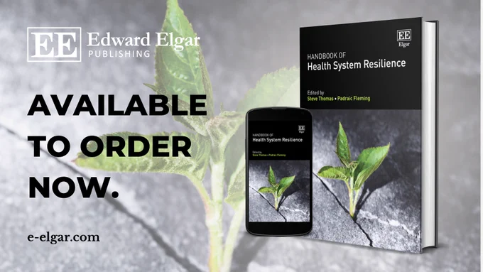 Handbook of Health System Resilience book advertisement.