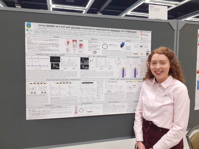 Grace Ruddin presenting her research poster on Inherited Retinal Degenerations at ARVO 2024.