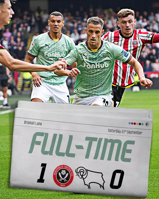 Full-time: Sheffield United 1 Derby County 0.
