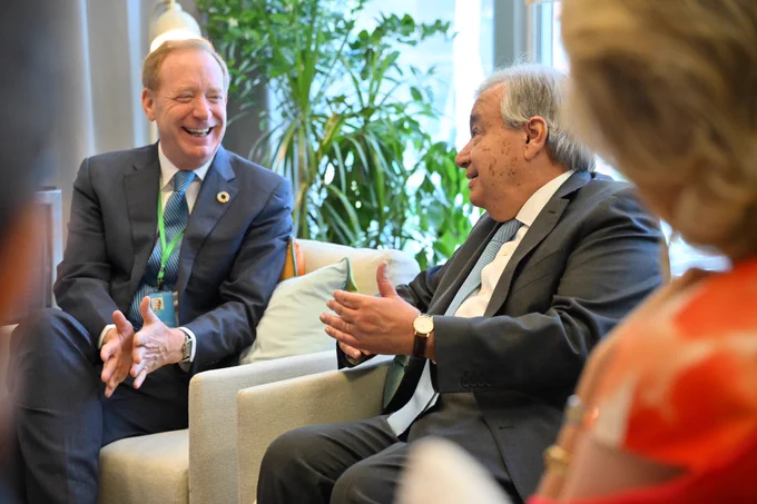 Brad Smith, Vice Chair and President of Microsoft with António Guterres, Secretary-General of the United Nations. 