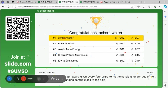 The Quiz was tailored to delve into the history of Mathematics, basic understanding of mathematical concepts and knowledge on the Society's activities and structure 
