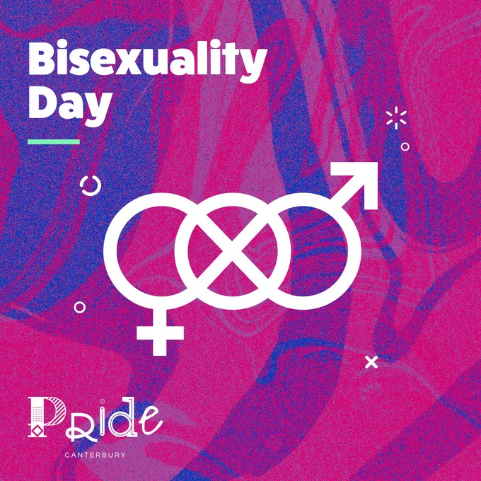 The Bisexuality flag in white over a pink and blue granular background. Titled Bisexuality Day and featuring the Pride Canterbury logo.