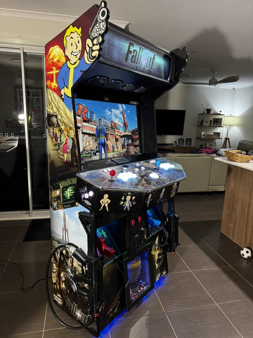Fallout themed light-gun arcade cabinet running a windows PC.