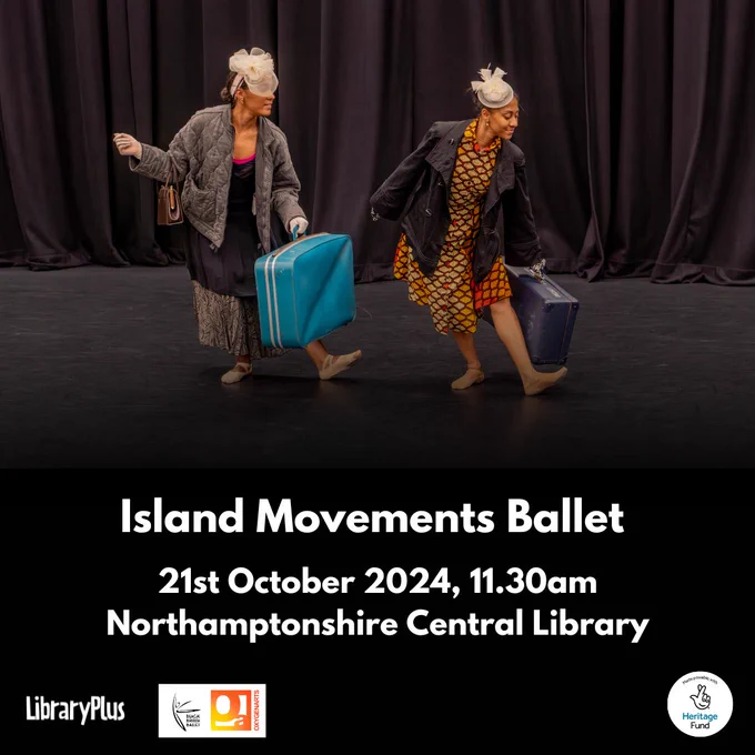 Two female ballet dancers with hats holding suitcases
