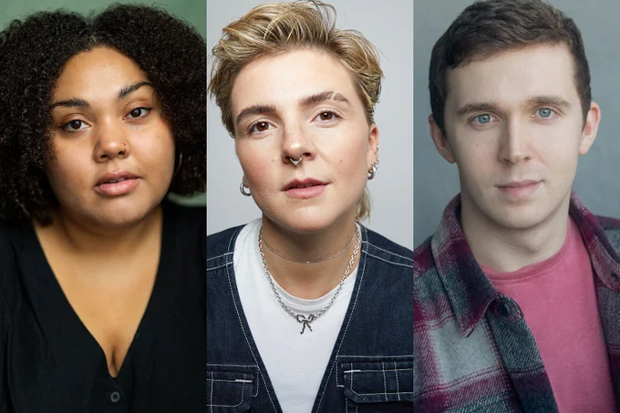 A photo showing three headshots of performers 