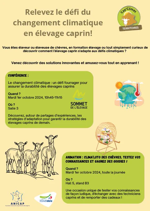 Clima'Loto autour de Cap'Climat Territoires pour l'adaptation au changement climatique de la filière laitière caprine, présenté par IDELE