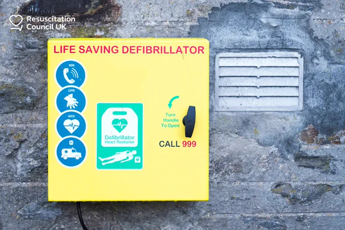 Image of an unlocked public access defibrillator.