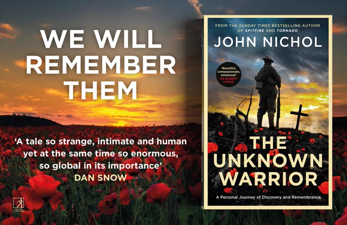 cover of John's book and the phrase 'we will remember them'