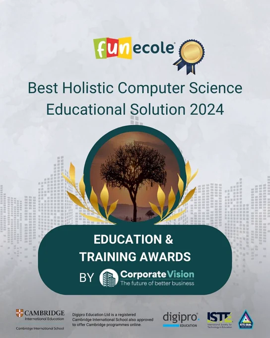 📢🤩 We are thrilled to announce that FUNecole® has been awarded the Best Holistic Computer Science Educational Solution 2024 in the Education and Training Award category from Corporate Vision. 🏆
https://www.corporatevision-news.com/winners/funecole/ 
This prestigious recognition underscores FUNecole®'s commitment to delivering exceptional computer science education lessons that empower students to develop essential skills for the digital age. FUNecole®'s holistic approach combines engaging curriculum, real-life scenario projects, and personalized support to foster a love of learning and prepare students for success in their higher education and careers.
👉 Want to learn more about FUNecole®? Request a demo today via our website (www.funecole.com) and explore the limitless potential that FUNecole® provides in education.
📩  info@funecole.com
☎️  357 26 955000
#primaryschool #holisticeducation #awards #computerscience #funecole #digipro #digiproeducation