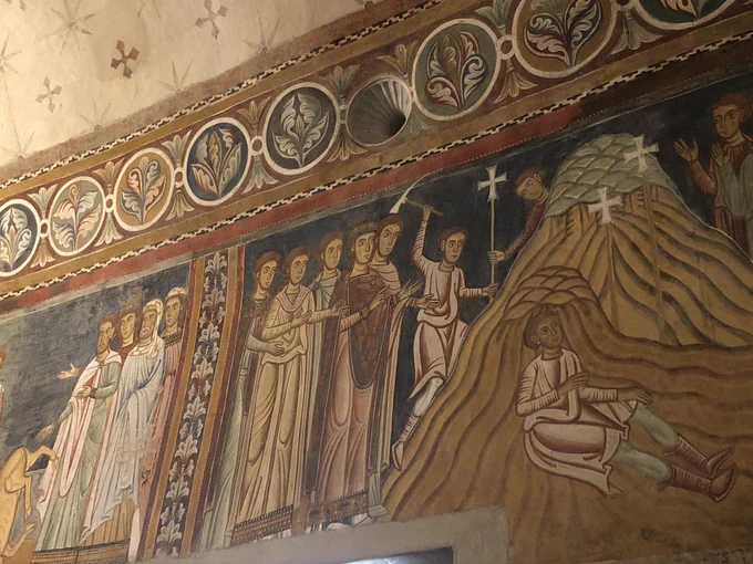Fresco at oratorio di San Silvestro, Rome, showing the discovery of the true cross in the presence of Helena through a healing miracle