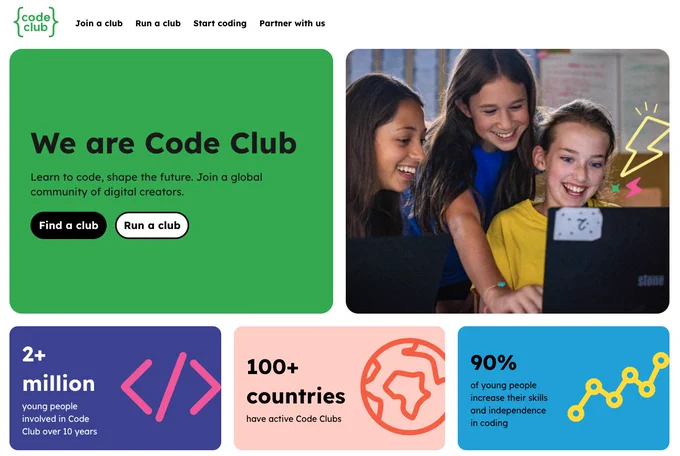 The new Code Club website homepage
