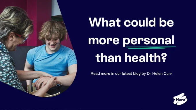 Image: Female clinician sat giving physio treatment to a young man's wrist.

Text reads: What could be more personal than health?

Read more in our latest blog by Dr Helen Curr