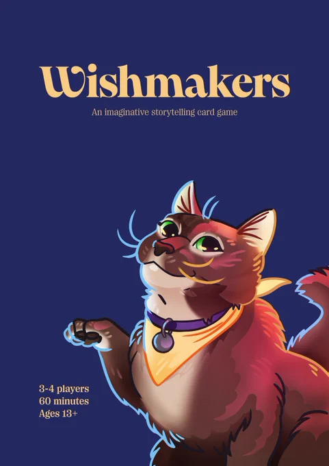 'Mouse' the cat, welcoming you to Wishmakers. 3-4 players, 60 minutes, Ages 13 .