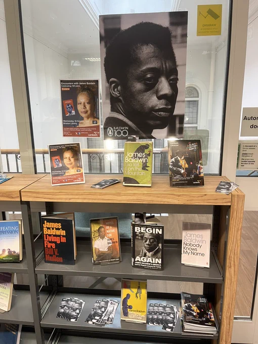 Display of books and pamphlets about James Baldwin