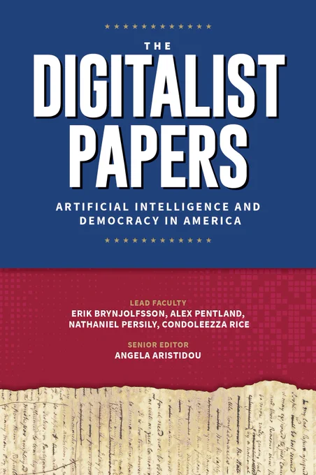 cover of digitalist papers book, with a red and blue cover and a torn yellowed page from the federalist papers