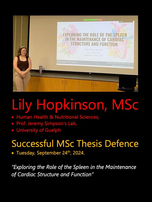 A photo of Lily at her defence, in front of a projected title screen with the same title of her thesis that is listed in this posting.