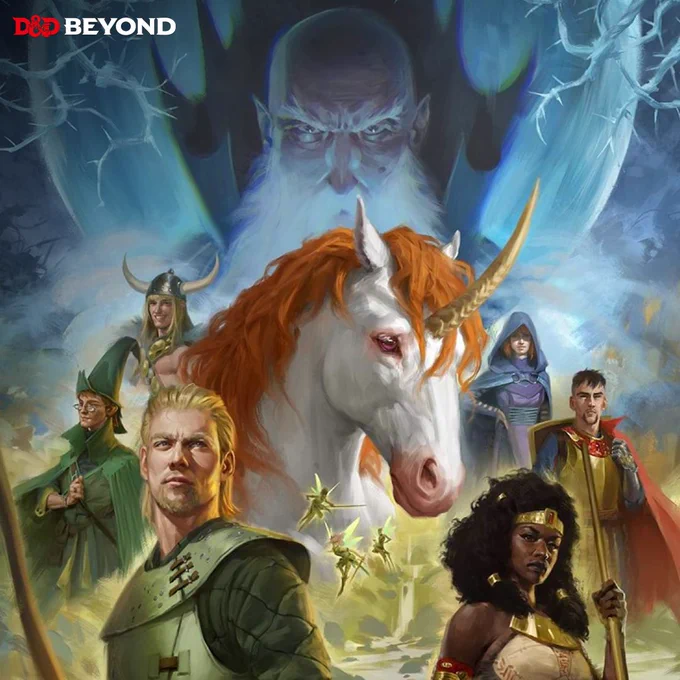 The cover image of Uni and the Hunt for the Lost Horn depicts a grown-up version of the kids from the Dungeons & Dragons cartoon series, plus Uni facing off against Kelek. 