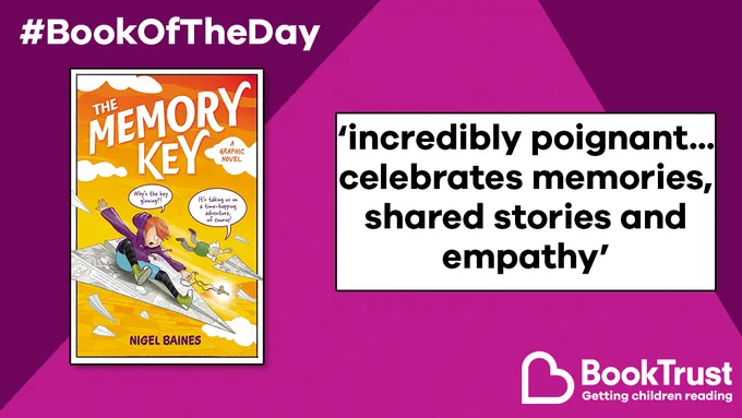 The front cover of The Memory Key and a quote from our review: 'Incredibly poignant... celebrates memories, shared stories and empathy'