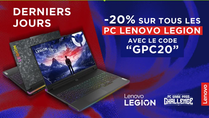 -20% sur tous les PC Lenovo Legion avec le code "GPC20"

Visuels d'un PC Lenovo Legion