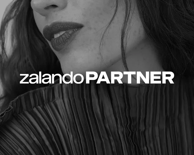 zalando Partner - a black and white photo of a part of a woman's face. 