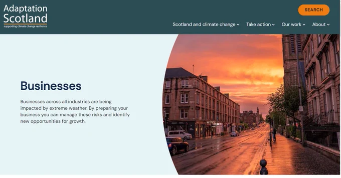 Screenshot of the Business page on the Adaptation Scotland programme website. 