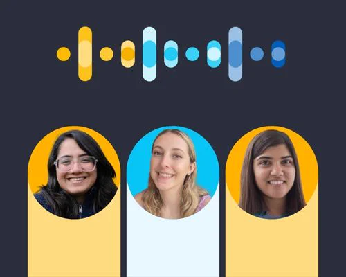 Headshots oof the episode guests, Niharika Batra, Maili Raven-Adams, and Trupti Patel.