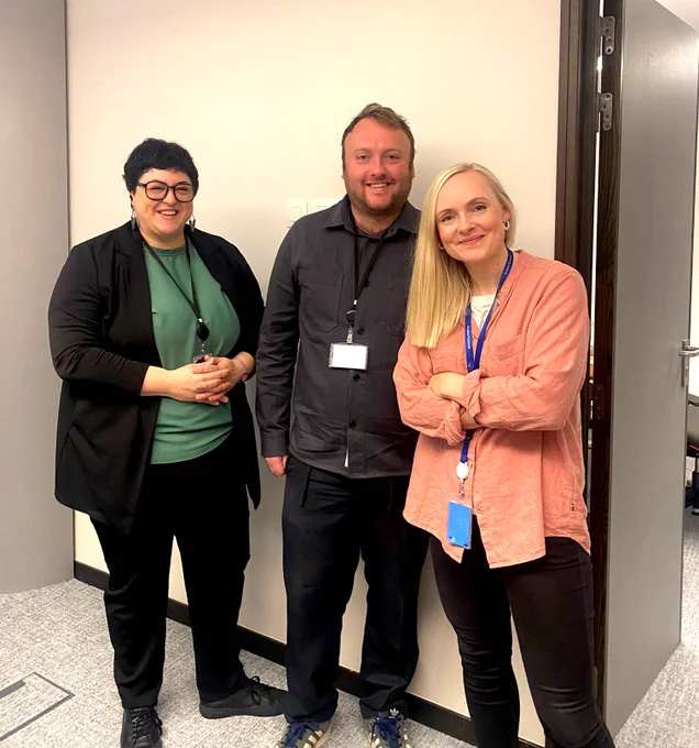 Photo of Social Platform Secretary general laura de bonfils and Senior Policy and Advocacy Officer Rob Ranson together with MEP Maria Ohisalo