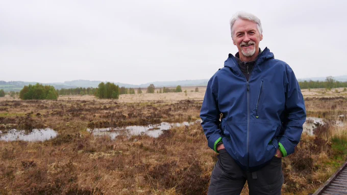 Deputy First Minister with responsibility for Climate Change, Huw Irranca-Davies, at a raised bog at Cors Caron.