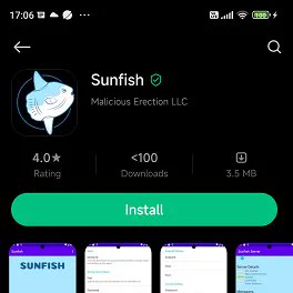 Screenshot from mobile device of the Sunfish app.