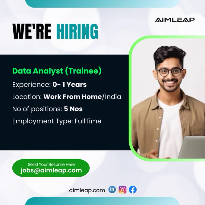 Data Analyst (Fresher/Trainee)
Experience: 0 to 1 Year
Location: Anywhere/India
Salary: 10K-15K INR per month
No of positions: 5 Nos
Functional Area: Data Management/Automation
Notice Period: Immediate

Responsibilities:

Hands-on Python and Pandas based data extraction, exploratory data
analysis and data cleaning
MS Excel hands-on experience
Good to have exposure to Web Data scraping/Web Data Mining, SQL
queries and databases
Good to have experience in working on real-time data management projects
Good Analytical & Communication skills and attention to detail