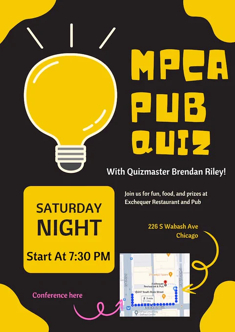 MPCA pub quiz with quiz master Brendan Riley! Join us for fun food, and prizes at Exchequer Restaurant and Pub. Saturday night, start at 7:30pm