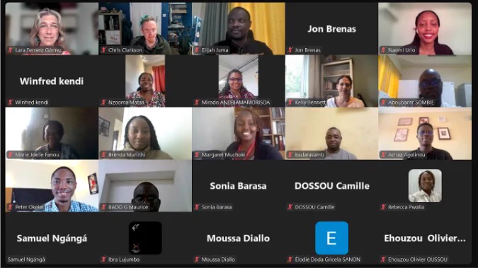 Screenshot of the virtual mini-symposium where participants from the third cohort of the PAMCA-MalariaGEN training course in data analysis for the genomic surveillance of African malaria vectors showcased their research.