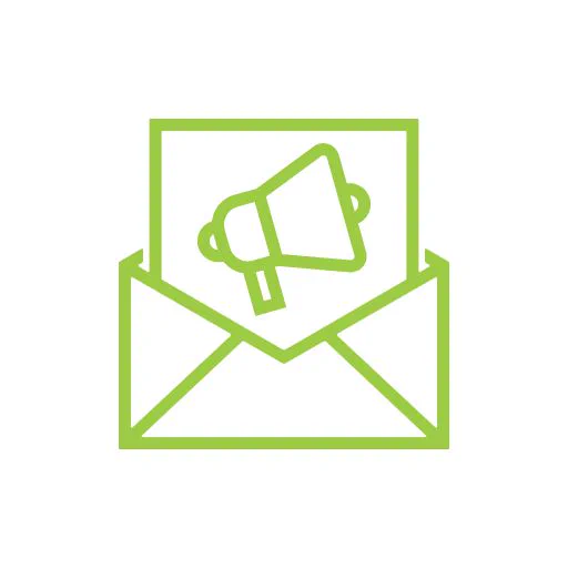 An image of an open envelope with a piece of paper coming out of it. On the paper is an image of a megaphone