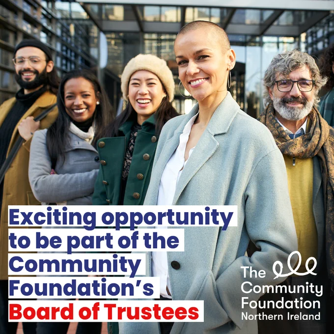 Text: Exciting opportunity to be part of the Community Foundation's Board of Trustees

Image: A group of smiling business people