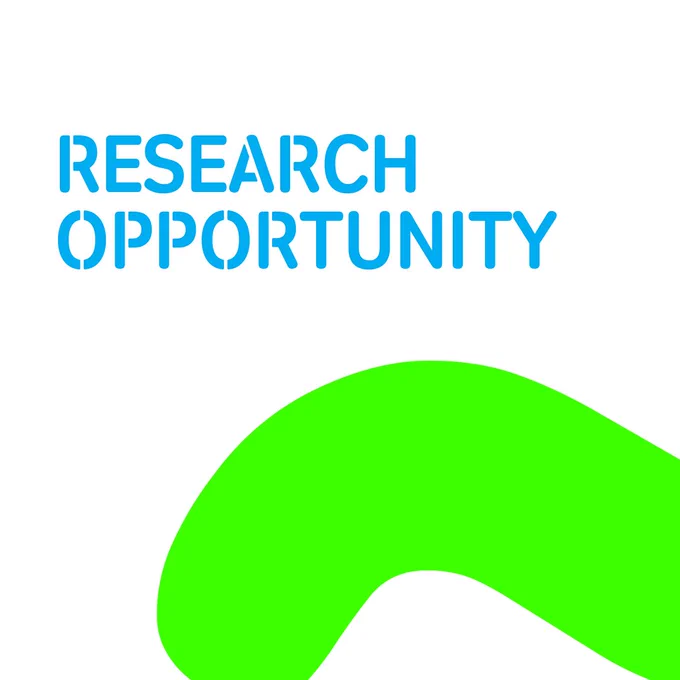 Text reading "RESEARCH OPPORTUNITY" in blue above a stylized green wave on a white background.