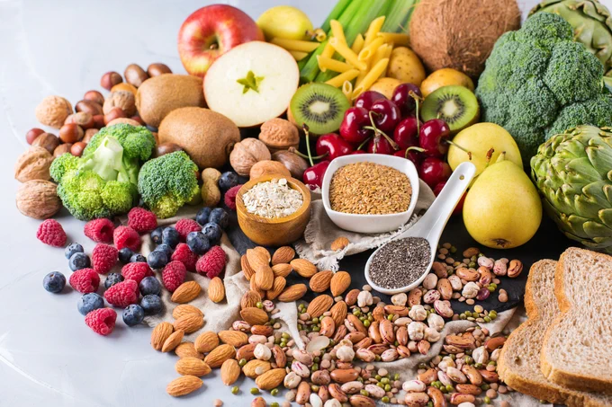 An image of Healthy Food including Fruit, Vegetables, Nuts and Berries, 