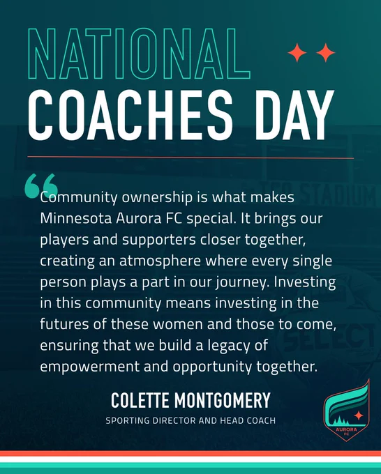 "Community ownership is what makes Minnesota Aurora FC special. It brings our players and supporters closer together, creating an atmosphere where every single person plays a part in our journey. Investing in this community means investing in the futures of these women and those to come, ensuring that we build a legacy of empowerment and opportunity together." colette montgomery 