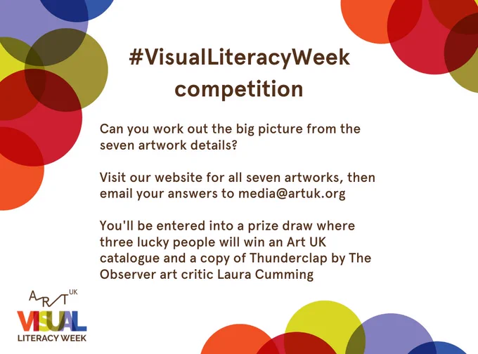 Can you work out the big picture from the seven artwork details?

Visit our website for all seven artworks, then email your answers to media@artuk.org

You'll be entered into a prize draw where three lucky people will win an Art UK catalogue and a copy of Thunderclap by The Observer art critic Laura Cumming