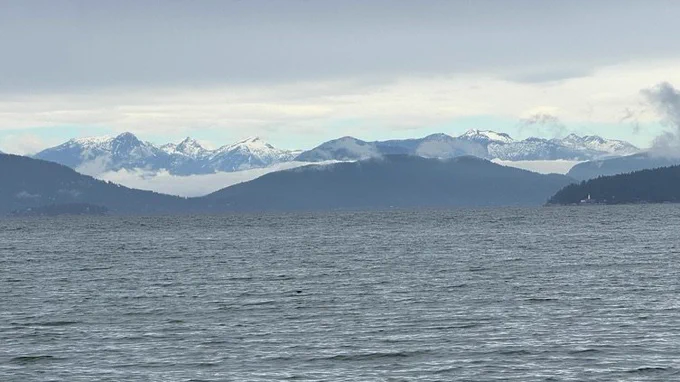 Mountains looking north from the beach near UBC