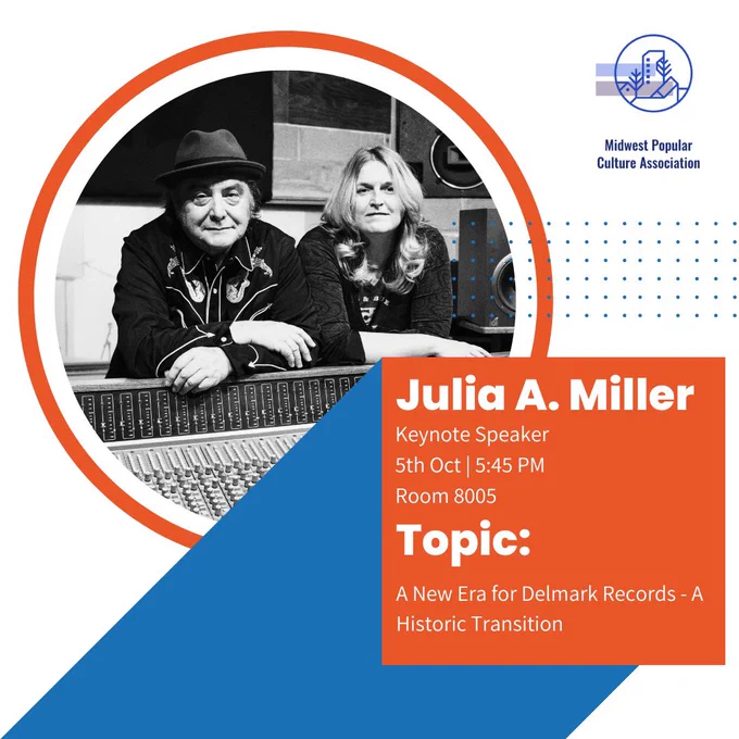 Julia A. Miller, keynote speaker, 5th October, 5:45pm, room 8005. Topic - A new era for Delmark Records - a historic transition.