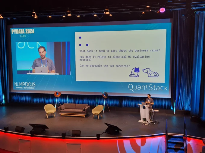 Olivier Grisel on stage at PyData Paris.