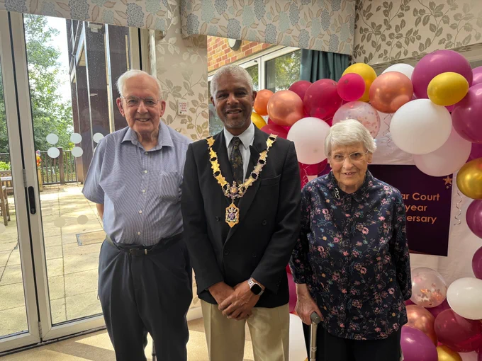 The Mayor of Reading Cllr Glenn Dennis with Beryl and John, the original residents of Cedar Court